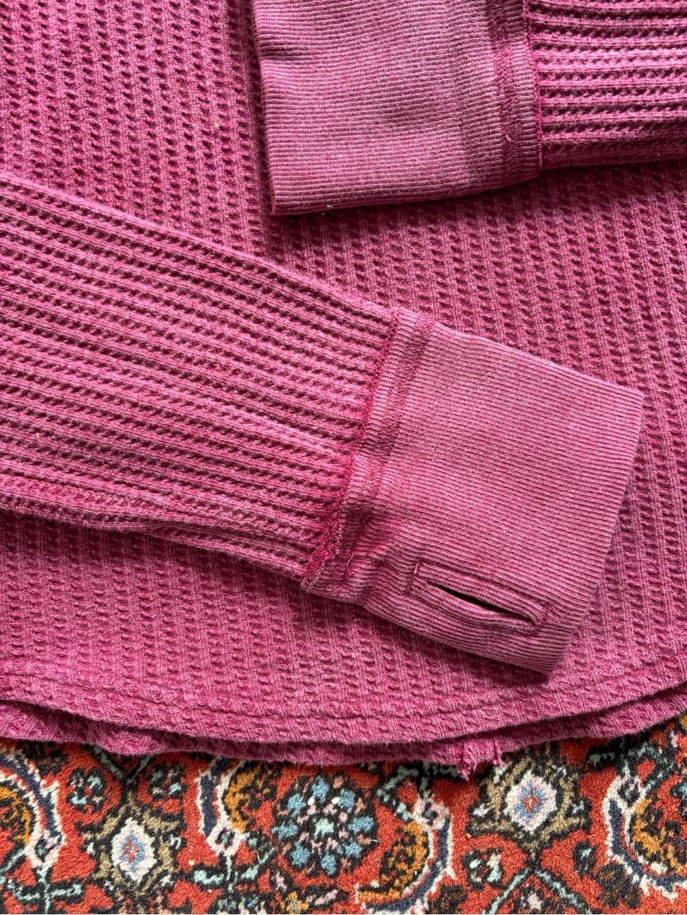 Free People We The Free One of the Boys Magenta Berry Raw Edge Waffle Thermal - Picture 4 of 6